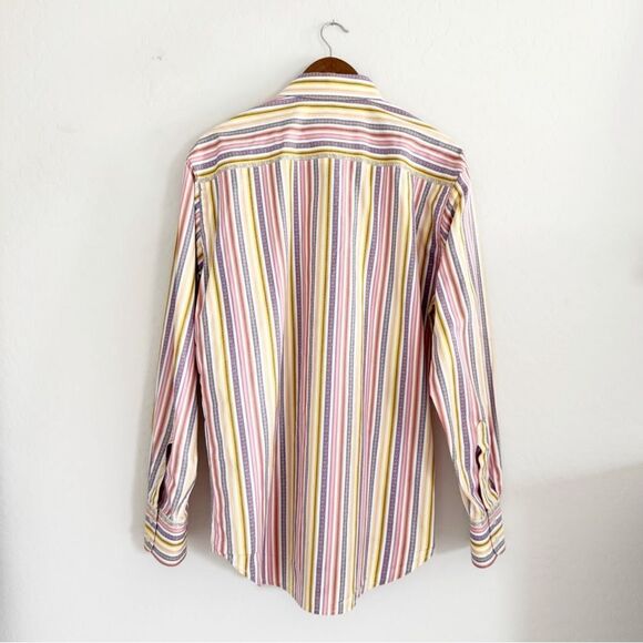 Robert Graham Striped Embroidered Pastel Button Down Shirt Classic Fit Size L - Picture 5 of 13